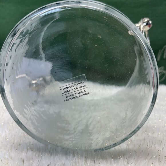 Ice Bucket Glass Etched Evergreen Trees Christmas Trees Silver Handles 6” NEW - Picture 8 of 8